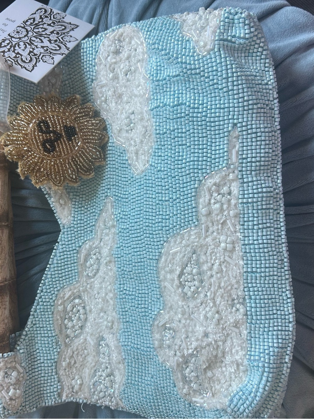 Beaded Blue & White Cloud Clutch